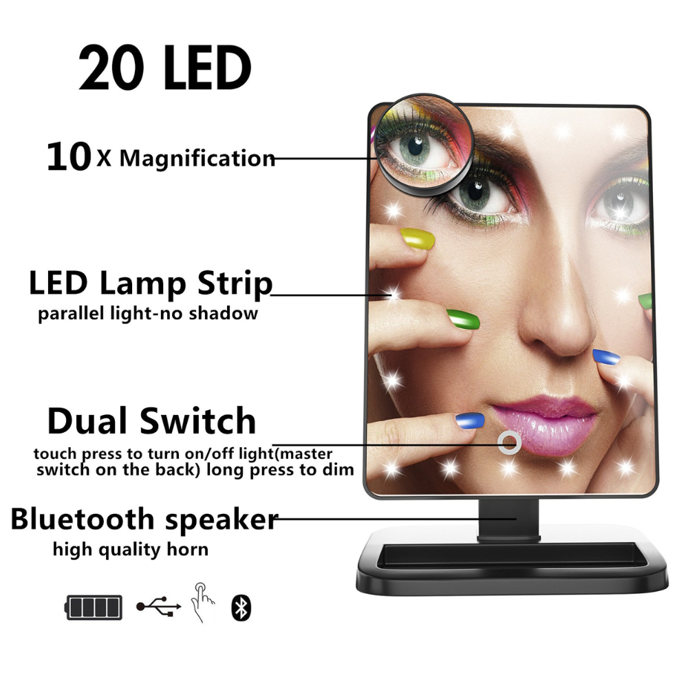 Touch Screen Makeup Mirror With LED Bluetooth Speaker